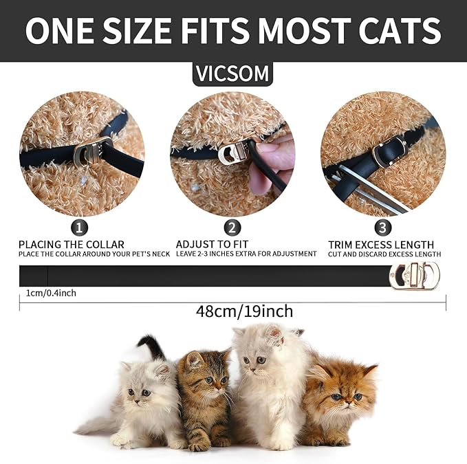 VICSOM 4 Pack Flea and Tick Collar for Cats, 32 Months Treatment, Waterproof Adjustable Kitten Flea Collar, Flea Prevention, Black