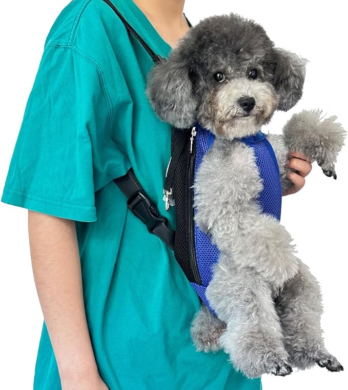 Pet Dog Carrier Backpack, Portable Breathable Mesh Chest Carrier, Polyester Woven Double Shoulder Pet Bag for Outdoor Adventures (SkyBlue, X-Large)