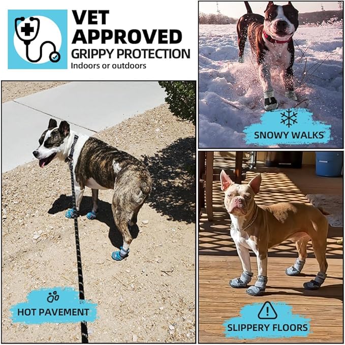 Dog Shoes for Large Dogs, Medium Dog Boots & Paw Protectors for Hardwood Floors, Outdoor Dog Booties for Hot Pavement Winter Snow Hiking, Breathable Dog Shoes with Reflective Strips Size 8