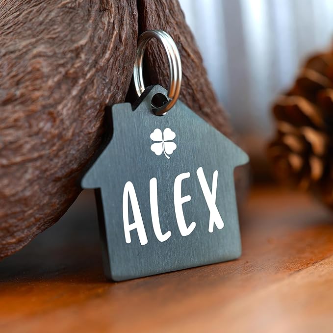 Ultra Joys Cat ID Tag Personalized Pet Tags, Durable Stainless Steel Small Pet Mini Dog Cat Tag Lightweight - House Tag in Black