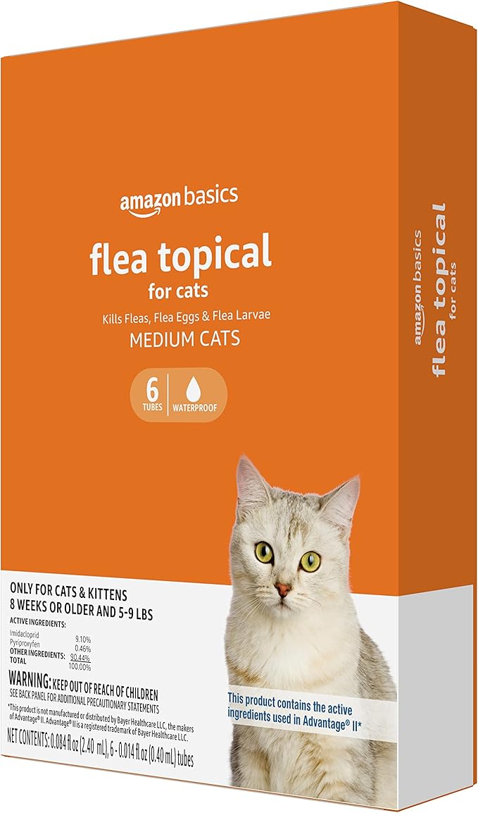 Amazon Basics Topical Flea Treatment for Medium Cats (5-9 Pounds), 6 Count (Previously Solimo)