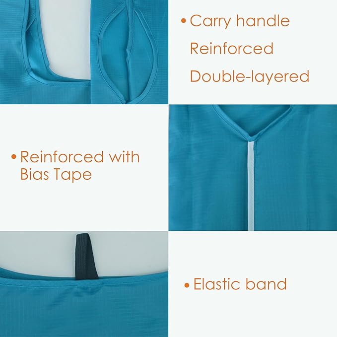 BeeGreen Light Blue Reusable Grocery Bags Wholesale Blue Reusable Kitchen Bags Bulk with Elastic Band Foldable-Machine Washable with Zipper Storage Pouch 50 Packs