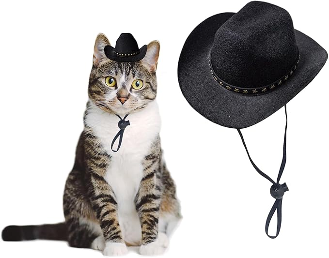 Dog Cowboy Hat Cat Cowboy Hat Pet Cowboy Costume Mini Cowboy Hat for Dogs Cat Holiday Halloween Pet Party Decoration (Black, Small)