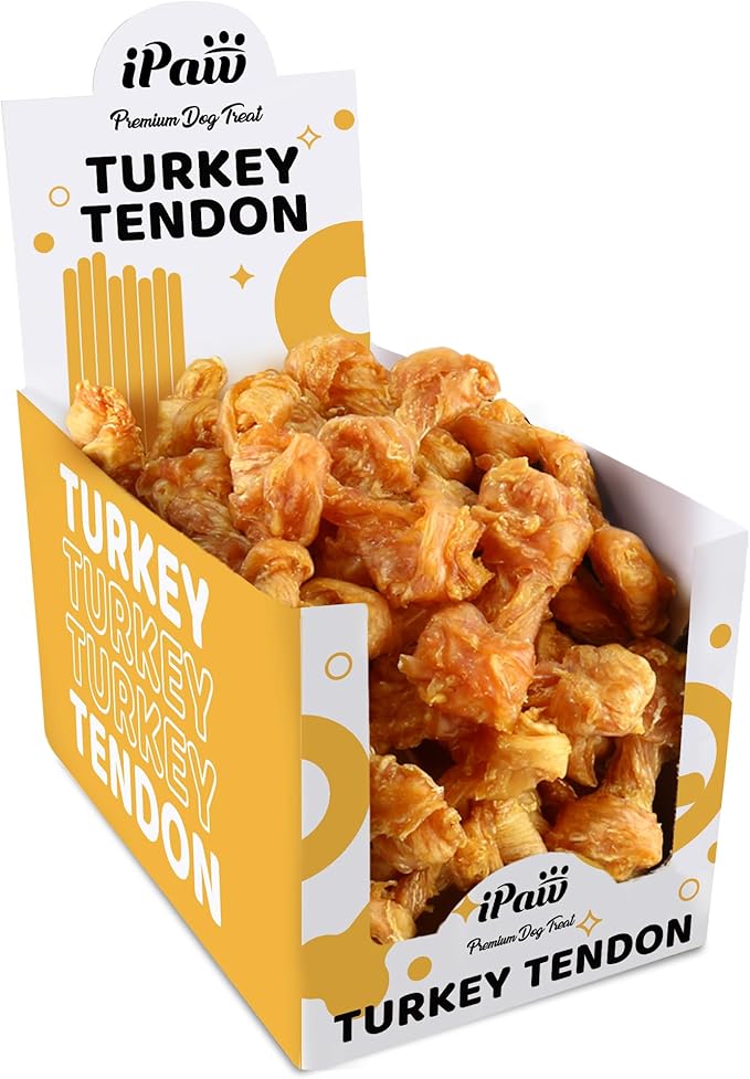 iPaw Turkey Tendon for Dogs 40 Pcs Bulk Pack, Ingredient Sourced from USA, Hypoallergenic, All Natural Human Grade Puppy Chew, Dog Treats for Signature Series, Rawhide Alternative, Bone (Small)