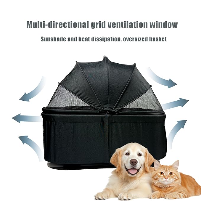 3-in-1 Pet Stroller for Small/Medium Dogs&Cats, 4 Wheels Lightweight Dog Stroller with Detachable Carrier, Storage Basket and Cup Holder, One-Click Folding Pet Travel Carrier for Car Seat & Hand Carry