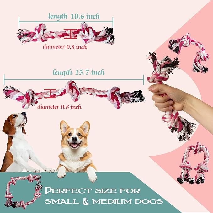 2-Pack Dog Rope Toy Durable Cotton Dog Chew Toys for Aggressive Chewers Interactive Tug of War and Teeth Cleaning for Small to Medium Breed Pets(Pink, Medium)
