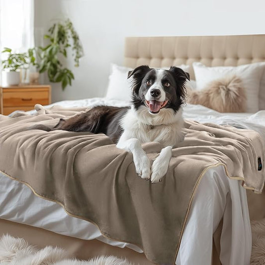 Luciphia Waterproof Pet Blanket, Liquid Pee Proof Dog Blanket for Sofa Bed Couch, Reversible Sherpa Fleece Furniture Protector Cover for Small Medium Large Dogs Cats, Khaki+Beige X-Large（85" x 57"）