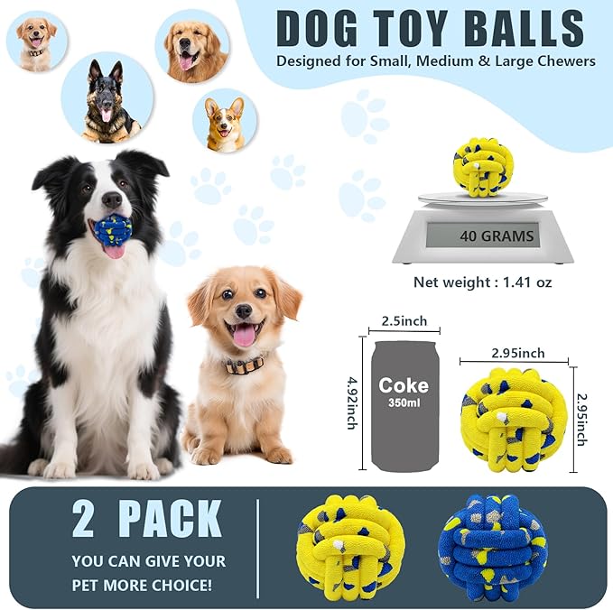 Magicorange Dog Balls 2 Pack Tennis Ball Toys Dog Toy for Aggressive Chewers Indestructible Teething Chew Toys Water Toy Fetch Ball for Dogs