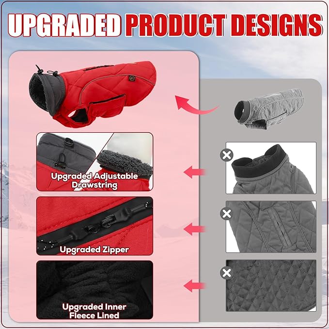 EMUST Dog Jackets for Winter, Cold Weather Coats for Dogs, Soft Winter Jackets for Medium Large Dog, Pet Vest for Small Medium Large Dogs, Red, L