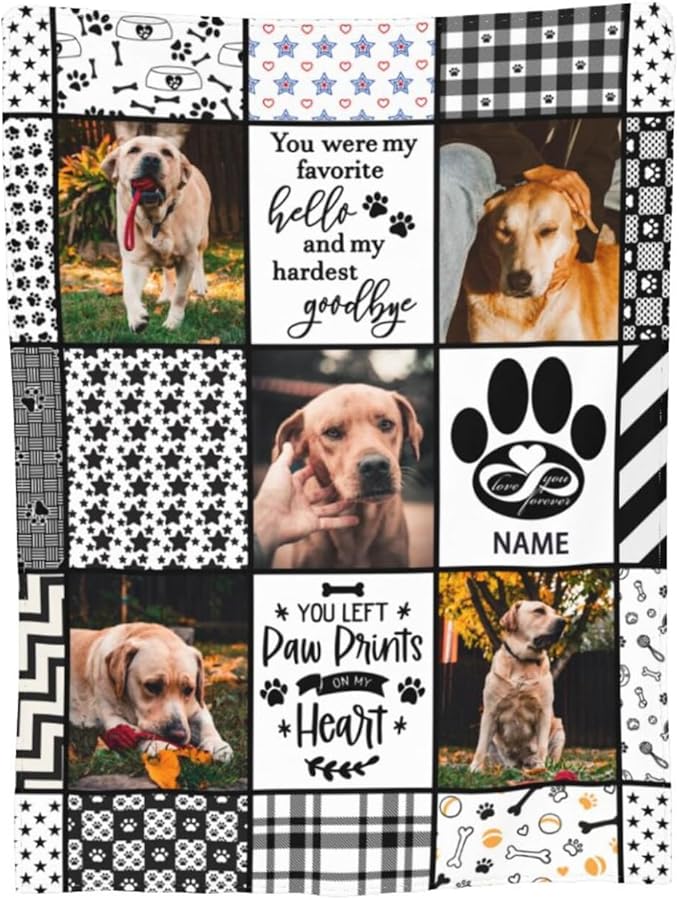 Funnylife Custom Dog Photo Memorial Blanket Personalized Pet Memorial Gifts for Dogs Loss of Pet Sympathy Gift Dog Bereavement Gifts 40"X50"