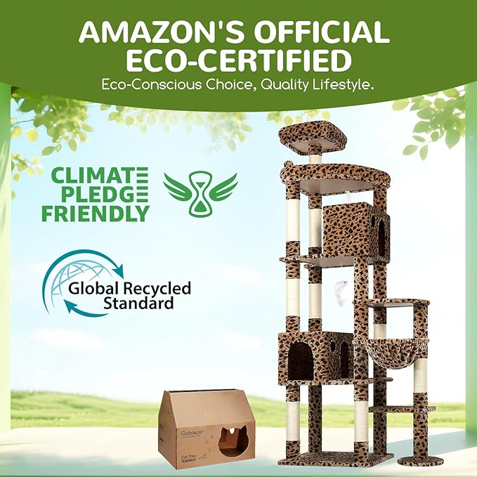 Globlazer Giant Cat Tree, 83 inch Cat Tree for Indoor Cats Large Adult, XXL Cat Tower with 9 Scratching Posts for 20lb+ Heavy Duty Large Adult Cats, F83, Leopard Print