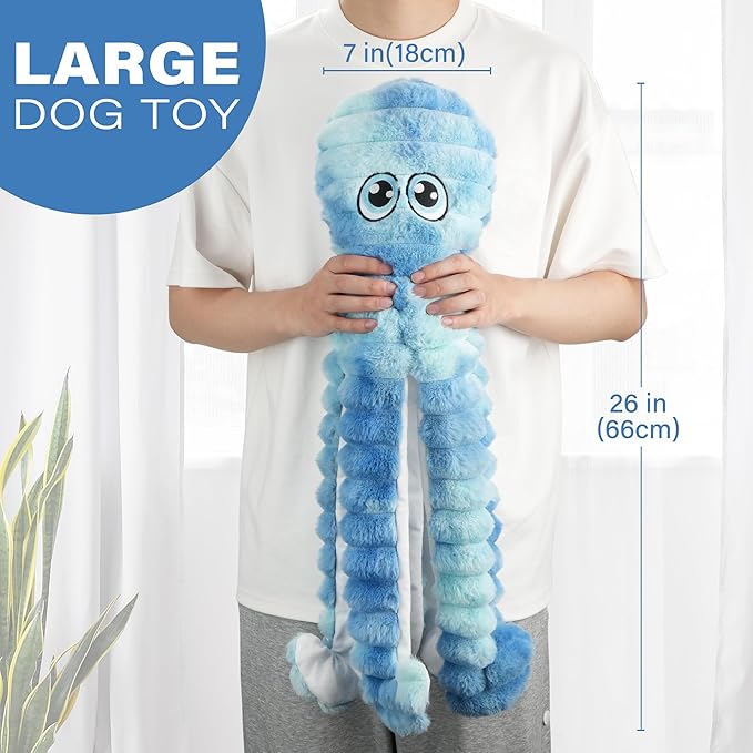 Prime Pets Dog Toys for Large Dogs, 27“ Extra Large Plush Octopus Dog Toy, Crinkle Squeaky Dog Toys to Keep Them Busy, Interactive Tug of War Pet Toy for Small Medium Large Breeds, Tie-dye Blue