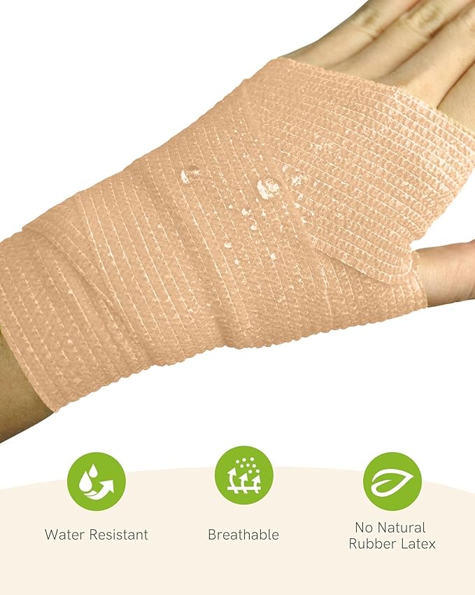 FriCARE Self Adhesive Bandage Wrap, Medical Tape in First Aid Kit, Cohesive Bandages for Wounds Sport Vet, 2 Inches X 5 Yards 12 Rolls, Brilliant