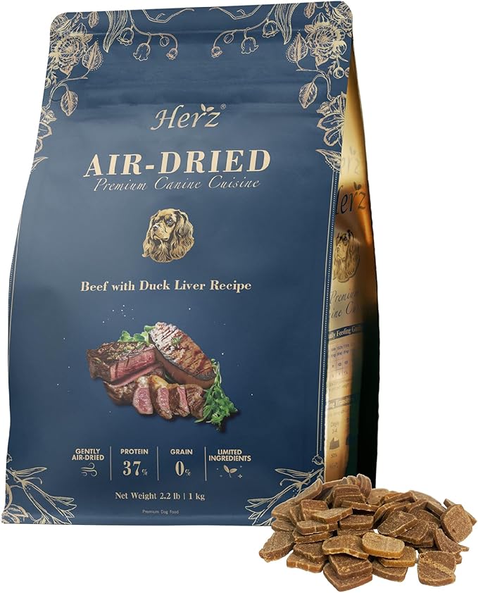 Herz Air-Dried Dog Food Beef & Duck Liver Recipe 2.2 lb, All-Natural, High-Protein, Grain-Free, Limited Ingredients, Complete & Balanced, Premium Canine Cuisine