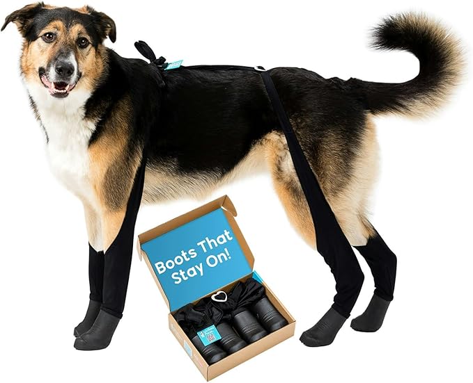 100% Waterproof Dog Boots Connected to Leggings so They Stay on. Easy-On Paw Protectors with an Adjustable fit. Snow & Rain, Anti-Slip Traction, Adjustable Fit, Machine-Washable (Black, Medium)