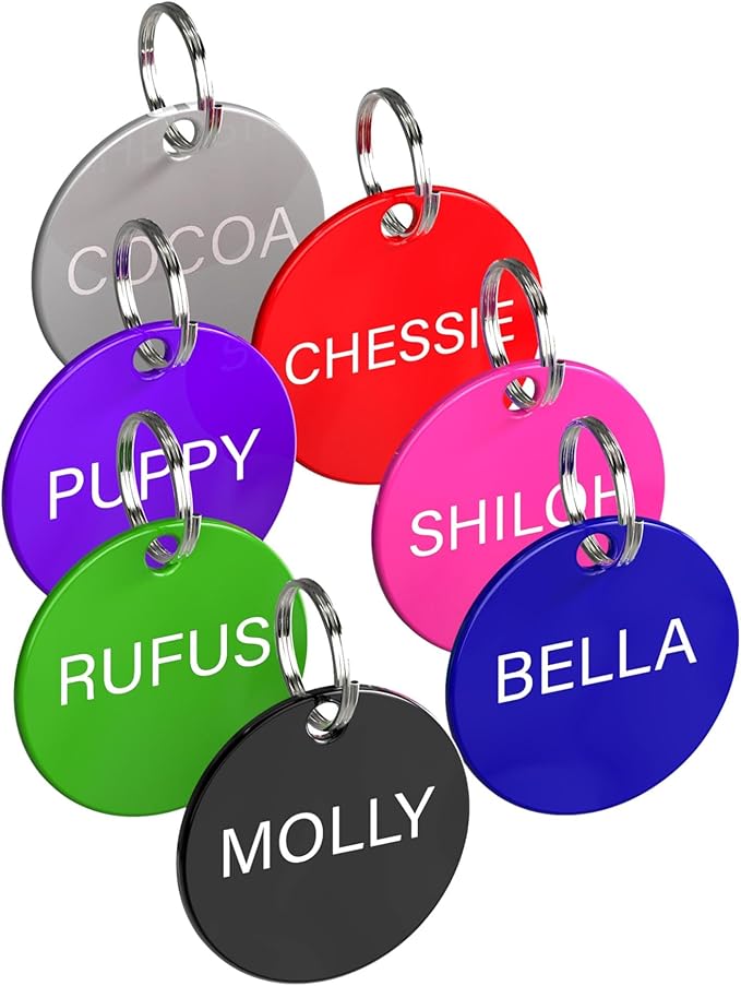 Pet ID Tag Custom for Dog Cat Personalized | Many Shapes and Colors to Choose from | Made in USA | Strong Anodized Aluminum (Small, Round)