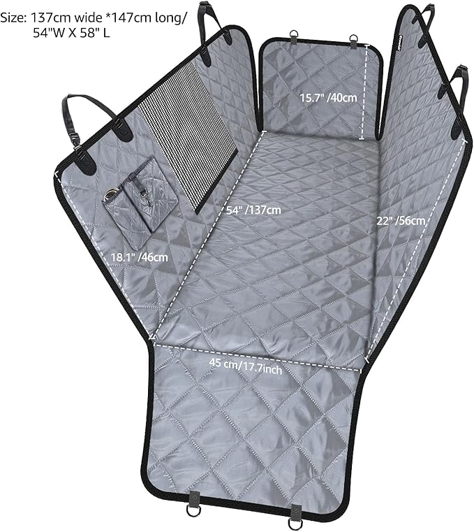 Dog Hammock for Car | Mesh Window & Safety Belt | 100% Waterproof Back Seat Pet Cover for Dogs Safe Travel with Side Door Protectors | Non-Slip, Scratchproof Rear Seat Cover for Cars, SUVs, Trucks