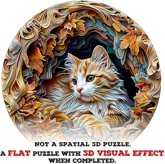 Wooden Puzzles Adults, 3D Cat Wooden Puzzles 300 Pieces, Unique Animal Shaped Wood Challenging Jigsaw Puzzles Gifts for Adults, 13.4x13.3in