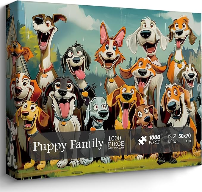 Funny Dog Puzzles for Adults 1000 Pieces, Cute Puppy Animal Jigsaw Puzzle, Challenging Puppies Family Puzzle as Home Wall Art Decor
