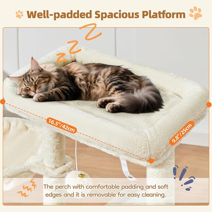 Taoqimiao Cat Tree,38.5-Inch Cat Tower for Indoor Cats,Suitable for Kittens with Luxurious cat condo with Adjustable Baskets and Luxurious Perch Beige MS029SM