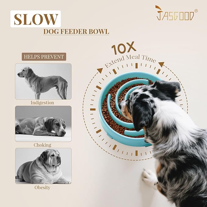 JASGOOD Slow Feeder Dogs Bowl for Large Medium Dogs,Anti-Gulping Pet Slower Food Feeding Bowls Stop Bloat,Preventing Choking