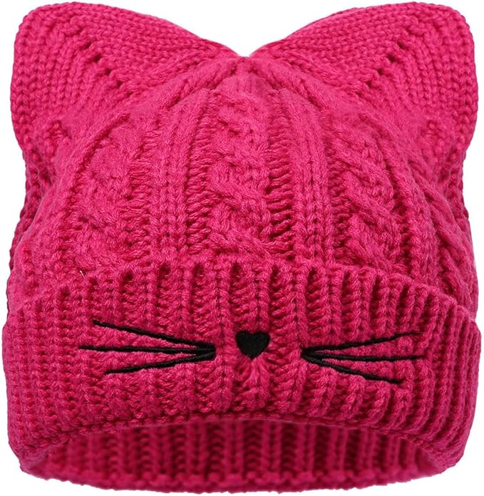 Kids Girls Cat Ear Hat Winter Warm Knit Beanie Cute Ski Skull Cap for Ages 7-12