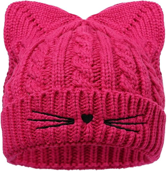 Kids Girls Cat Ear Hat Winter Warm Knit Beanie Cute Ski Skull Cap for Ages 7-12
