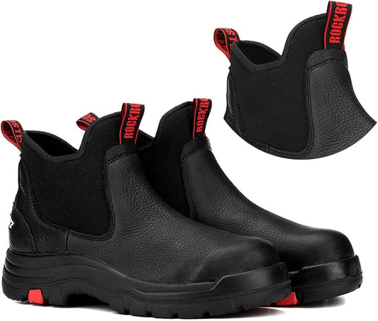 ROCKROOSTER Bakken Men's Black 6 inch Chelsea Boots, EH Rated Waterproof Slip-on Work Boots AK303-Soft Toe, AK323-Steel Toe, CP323-Comp Toe