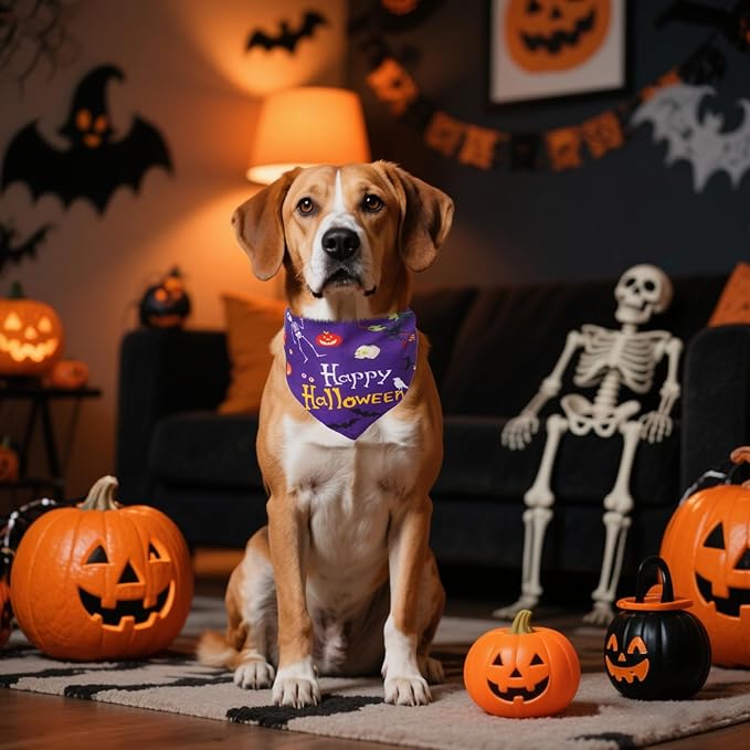 KOOLTAIL Halloween Dog Bandanas, 3 Pack Fall Holiday Thankgiving Christmas Washable Pet Bandanas Scarf Bibs Kerchief, Dog Apparel & Accessories for Girl Boy Small Medium Large Dogs Puppy Cats