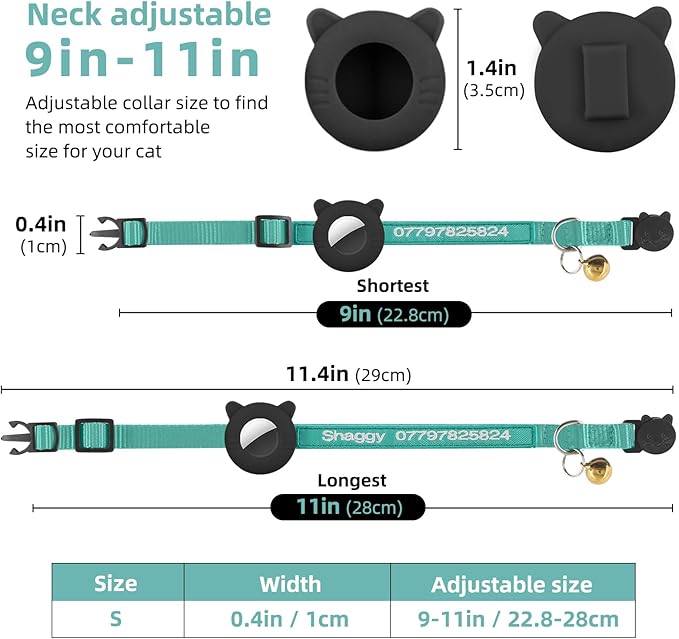 Personalized Cat Collar with Airtag Holder, Custom Embroidered with Name, Nylon ID Collar for Cat with Breakaway Safety Release Buckle and Bell