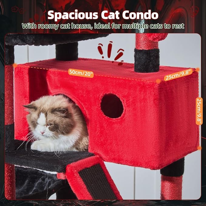 Taoqimiao Gothic Cat Tree 57.5-Inch, Cat Tower for Indoor Cats Large Adult, Extra Large Cat Condo, 8 Sisal Scratching Posts, Metal Frame Cozy Hammock, Durable Scratch Board, 2 Top Perches, MS026BR