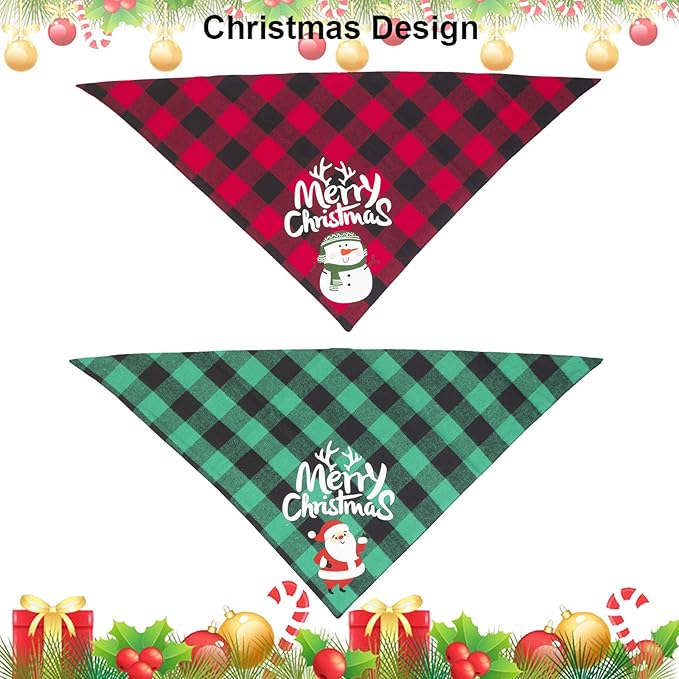 ADOGGYGO 2 Pack Dog Bandana Christmas Classic Buffalo Plaid Dog Scarf Pet Triangle Bibs Christmas Costume Accessories for Small Medium Large Dogs Cats Pets (Red & Green)