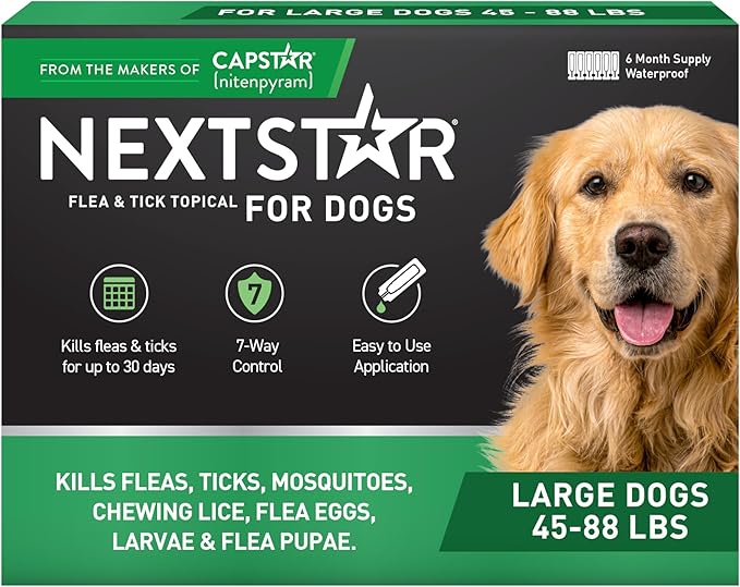 NEXTSTAR Flea and Tick Prevention for Dogs, Repellent & Control, Fast Acting Waterproof Topical Drops, Flea and Tick Prevention for Large Dogs, 6 Monthly Doses