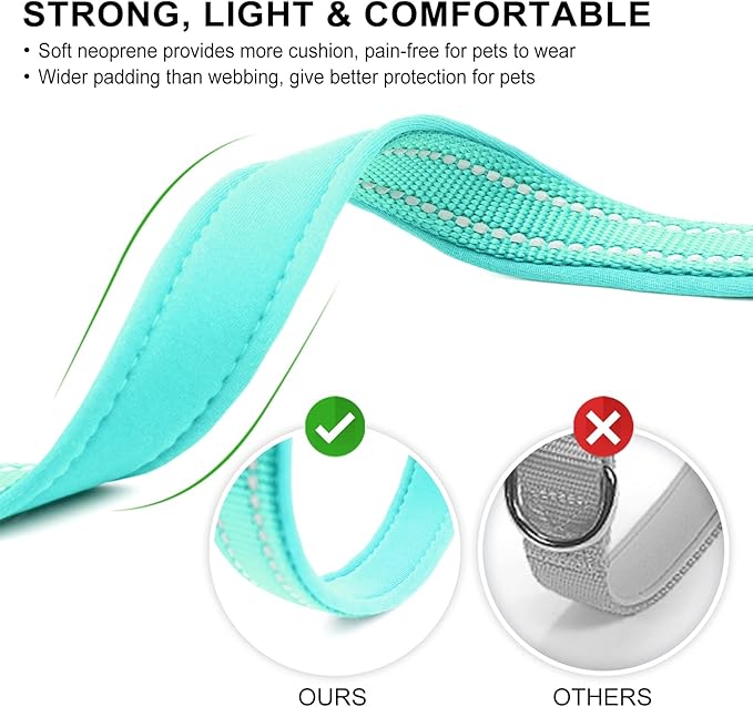 azuza Reflective Dog Collar, Soft Neoprene Padded Pet Collar with ID Tag Ring, Adjustable for Large Dogs,Teal,L