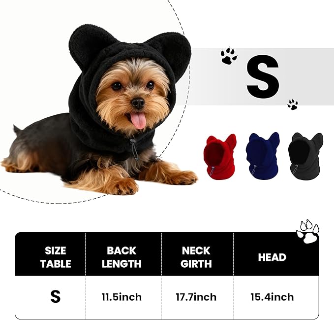 Warm Hooded Hat for Dogs & Cats, Autumn/Winter Wool Pet Headwear with Cute Ears, Adjustable Dog Scarf for Cold Days, Soft Neck Warmer for Small/Medium/Large Pet (Red, Small)