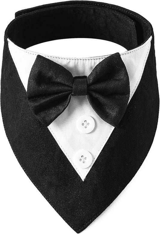 ADOGGYGO Formal Dog Tuxedo, Wedding Dog Bandana Collar with Bowtie, Adjustable Pet Birthday Wedding Tux Outfit for Extra Large Dogs (XL, Black)