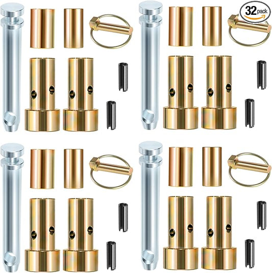 4 Pack TK95029 Cat 1 Quick Hitch Adapter Bushing Kit with S07070200 Top Link Pin and S14114400 Lynch Pin with Ring Fit for Category 1 3-Point Quick Hitches and Tractors