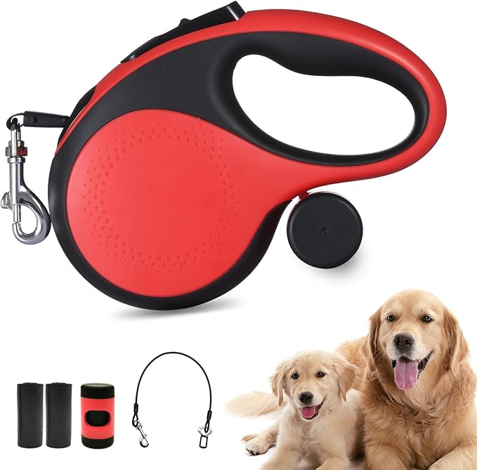 Retractable Dog Leash with Chew Proof Cable, 26ft Heavy Duty Retractable Dog Leash for Medium Large Dogs up to 110lbs，360° No Tangle, one-Hand Brake， Strong Nylon Strap That Won't Tangle,(Red)