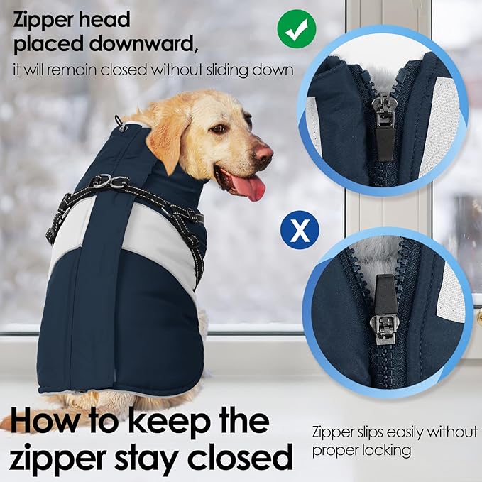 AOFITEE Small Dog Coat, Dog Winter Coat with Harness Built in, Warm Dogs Jacket with Zipper & Polar Fleece Collar, Waterproof Pet Snow Jacket Snowsuit for Schnauzer, Chihuahua Yorkshire, S