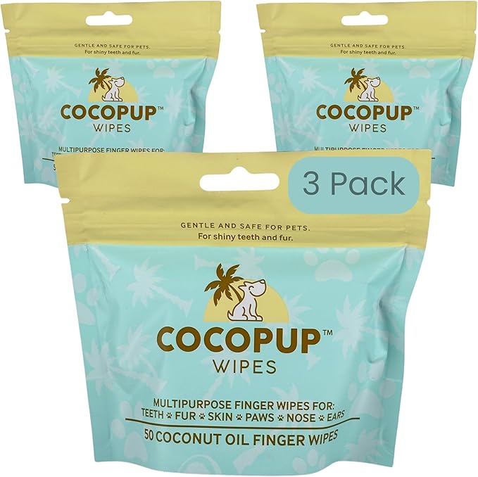 Dog Teeth Cleaning Wipes Ear Nose Paws Fur Cleaner Pure Coconut Oil 3 Packs of 50