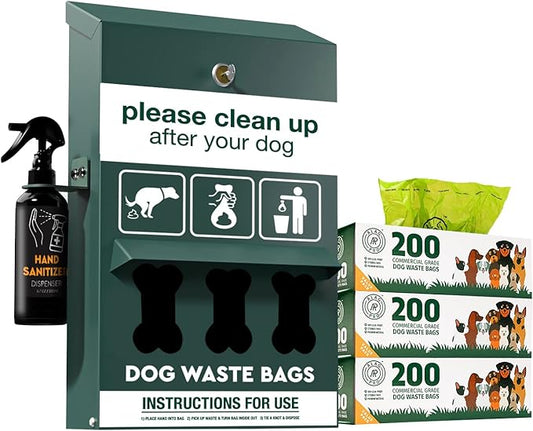 ALAGPRO® Pet Waste Station Bag Dispenser Outdoor Dog Waste Station with Hand Sanitizer Bottle, Dog Poop Station with Free 600 Roll Waste Bags for Backyard, Park & HOA's