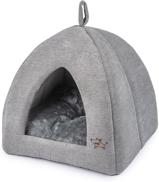 Best Pet Supplies Dog House Bed Crate Mat Tent Indoor Round Soft Plush for Small, Medium, and Large Breeds - Gray, 16 x 16 x H:16"