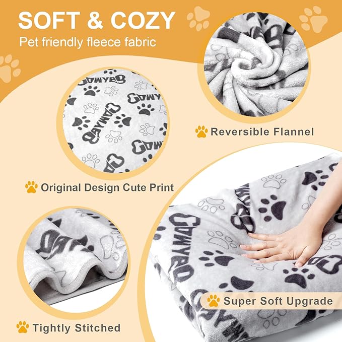 Soft Dog Blanket for Large Dogs - Fluffy Pet Blanket for Cats & Puppy, Reversible Paw Print Design Throw Blanket for Bed, Couch, or Travel - 41x31 Inch, Gray