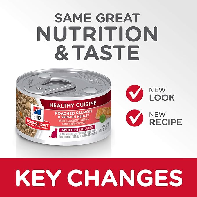 Hill's Science Diet Adult 1-6 Healthy Cuisine Wet Cat Food, Poached Salmon & Spinach Stew, 2.8 oz. Cans, 24-Pack