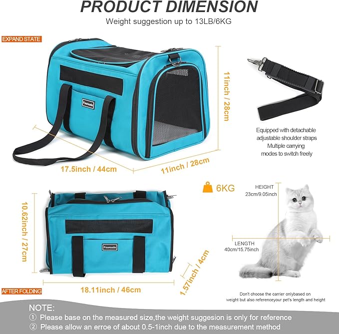 Cat Soft-Sided Carriers,Small Dog Travel Carriers,Small Animal Rabbit Carrying Case,TSA Airline Approved Pet Carrier（Blue）