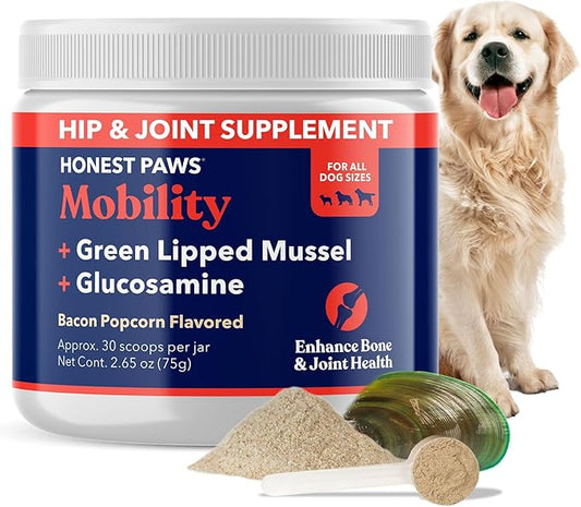 Honest Paws Glucosamine for Dogs – Joint & Mobility Supplement Powder with Green Lipped Mussel, Fish Oil & MSM – Supports Hip & Joint Health, Support Stiffness, Dog Supplies