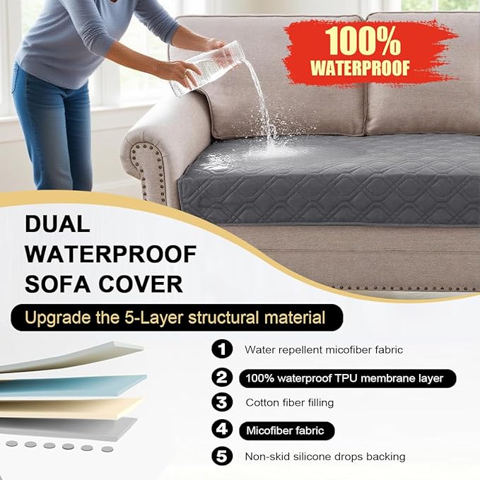 PrinceDeco Waterproof Blanket Dog Bed Cover with Non-Slip Back Pet Blanket for Furniture Bed Couch Sofa(52x82 Inch,Grey)
