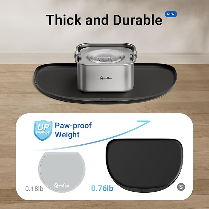 DownyPaws Cat Food Mats for Floors Waterproof, BPA Free Silicone Pet Feeding Mat, Non-Slip Pet Food Mat with High Raised Edge, Cat Placemat for Messy Drinkers, 18"×12.5", Black