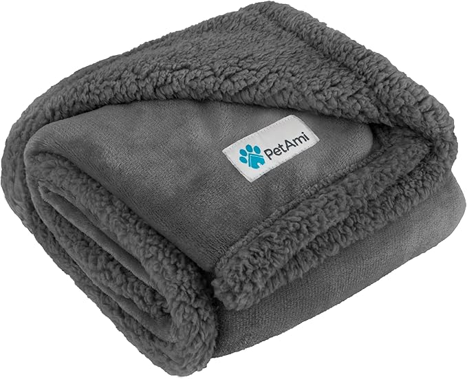 PetAmi Dog Blanket for Medium Large Dogs, Pet Bed Blanket Cat Puppy Kitten, Fleece Furniture Couch Cover Protector Sofa Car, Soft Sherpa Dog Throw Plush Reversible Washable, 40x60 Solid Dark Gray
