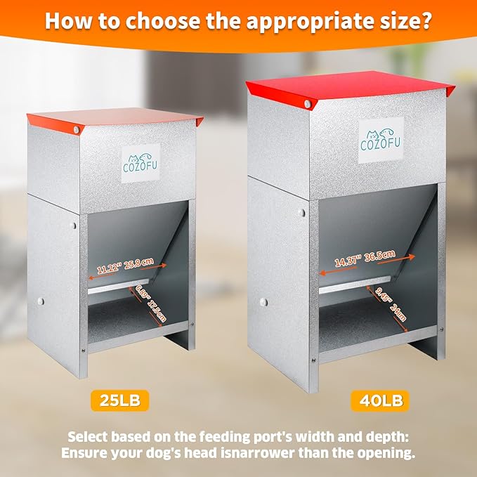 Dog Feeder - Galvanized Metal Pet Food Station for Indoor & Outdoor Use - Automatic Gravity-Fed Dispenser Suitable for Small, Medium, and Large Dog Breeds - Capacity: 50 Pounds of Dry Kibble